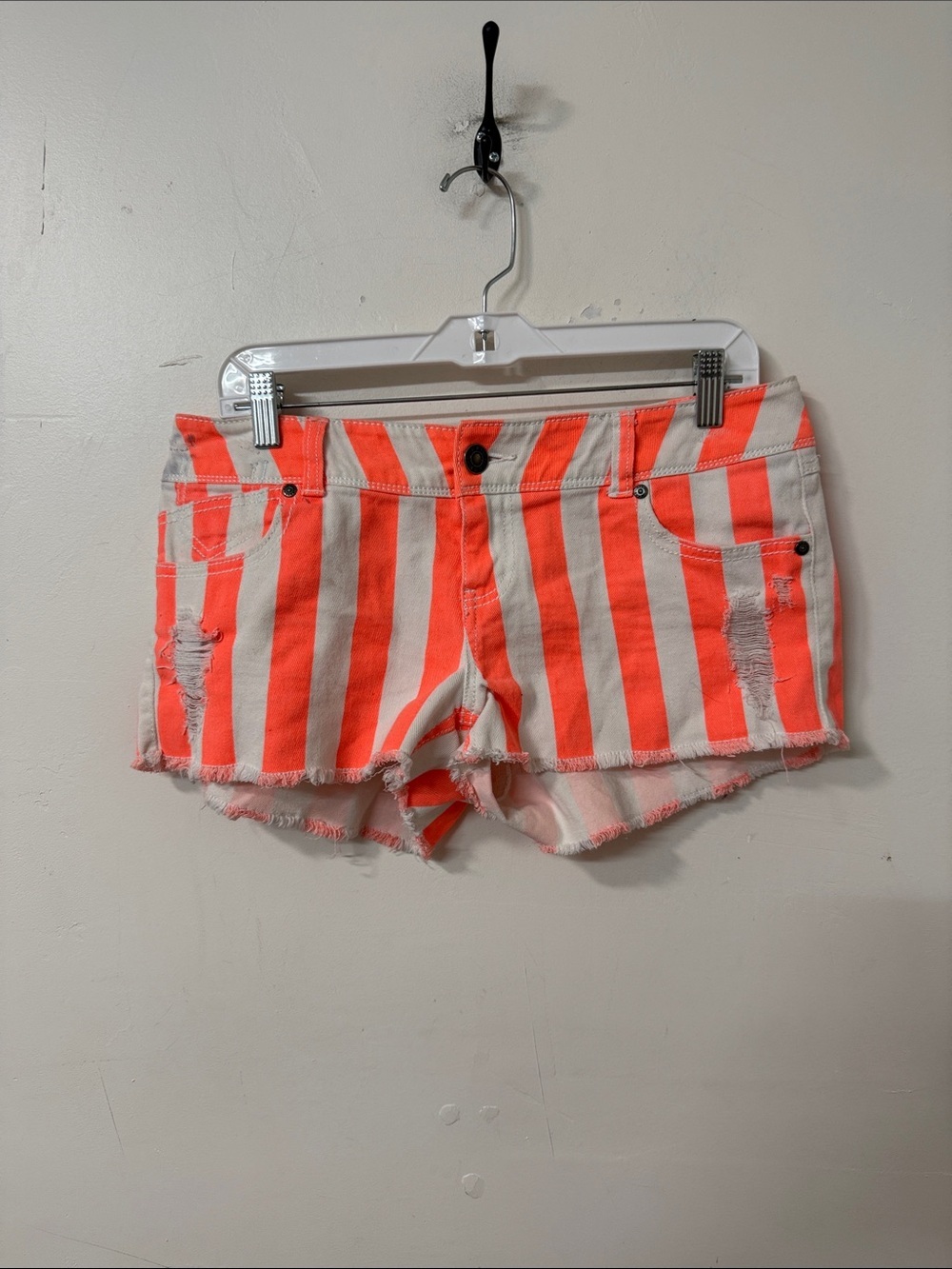 Rue21 Neon Orange & Cream Striped Denim Shorts